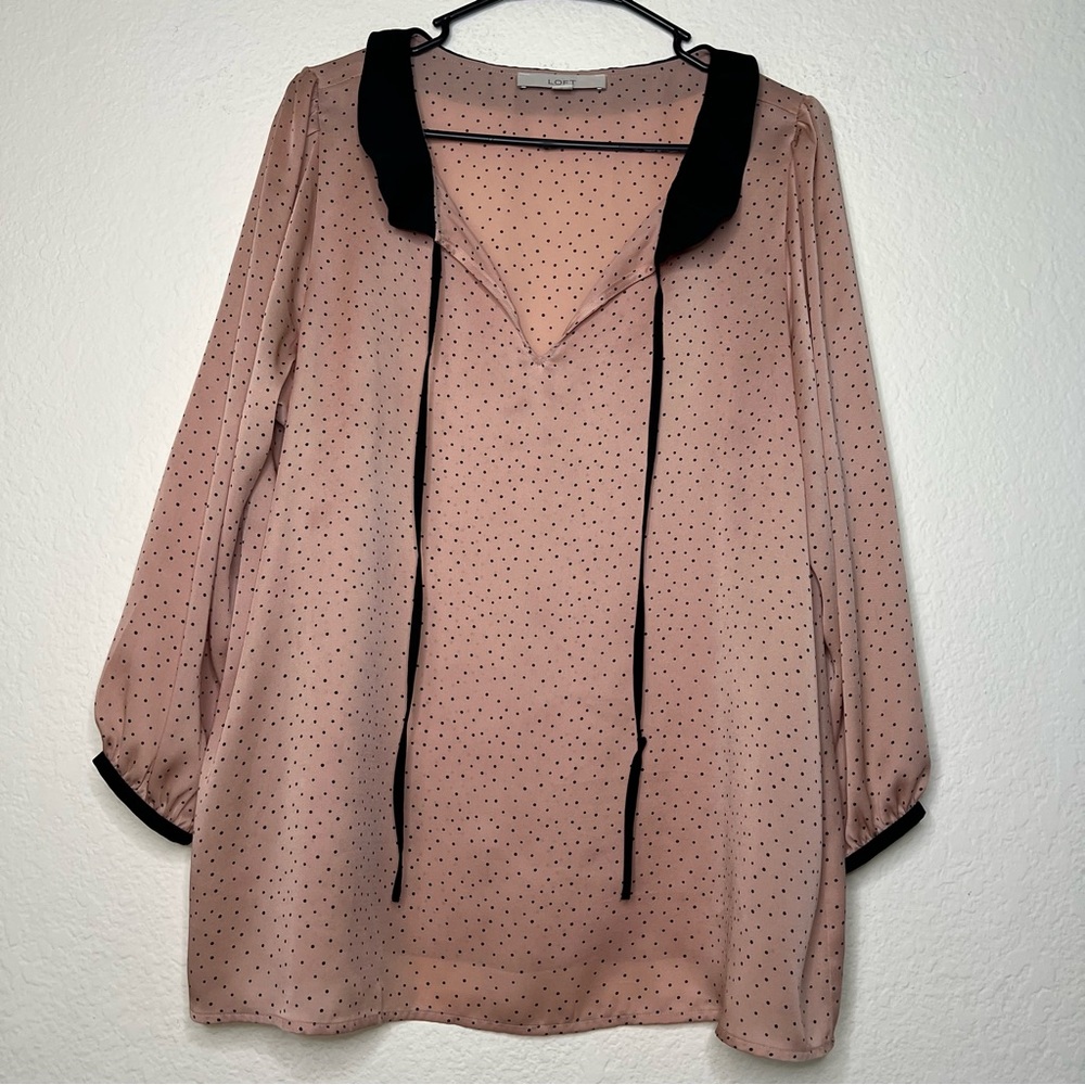 Ann Taylor Loft Womens Polka Dot Beige Blouse Size XL